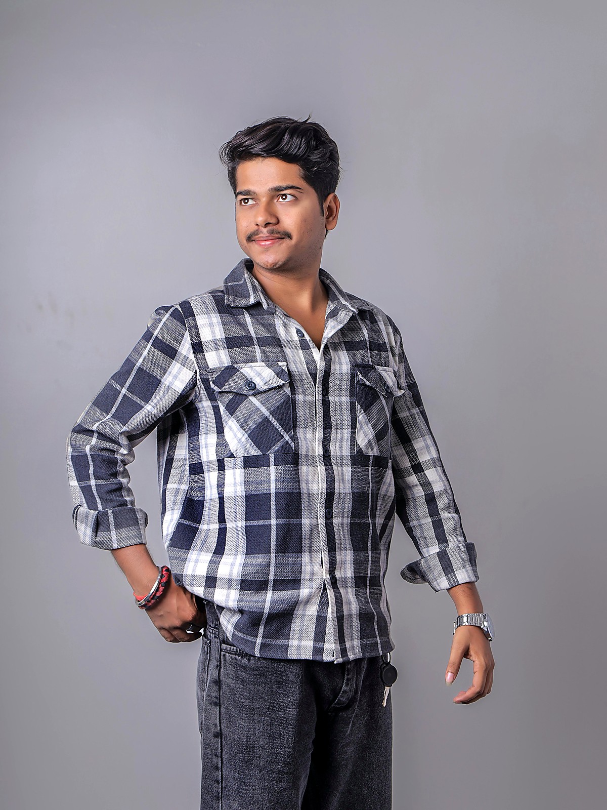 Grey Plaid Casual Shirt