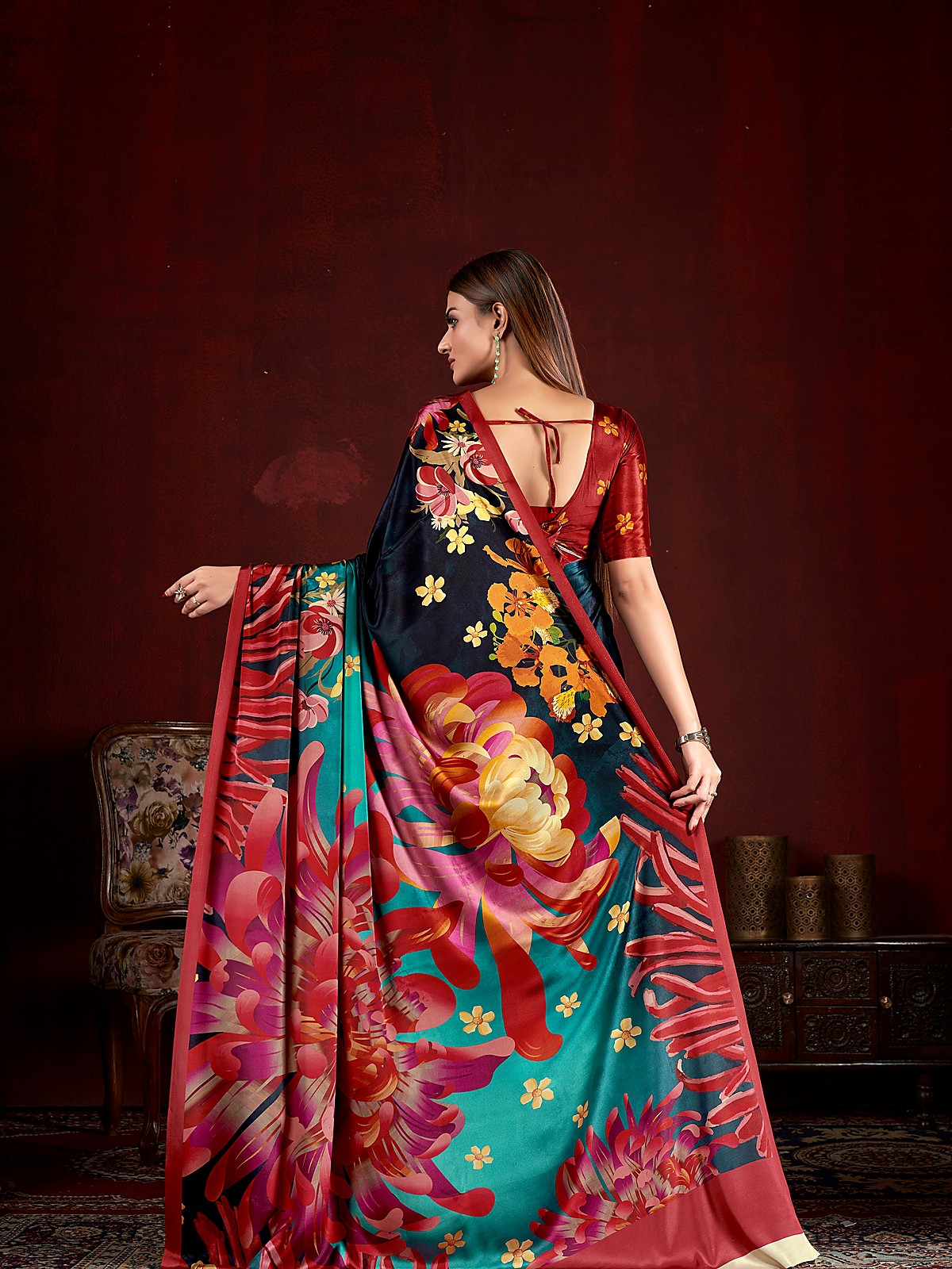 Midnight Floral Statement Saree
