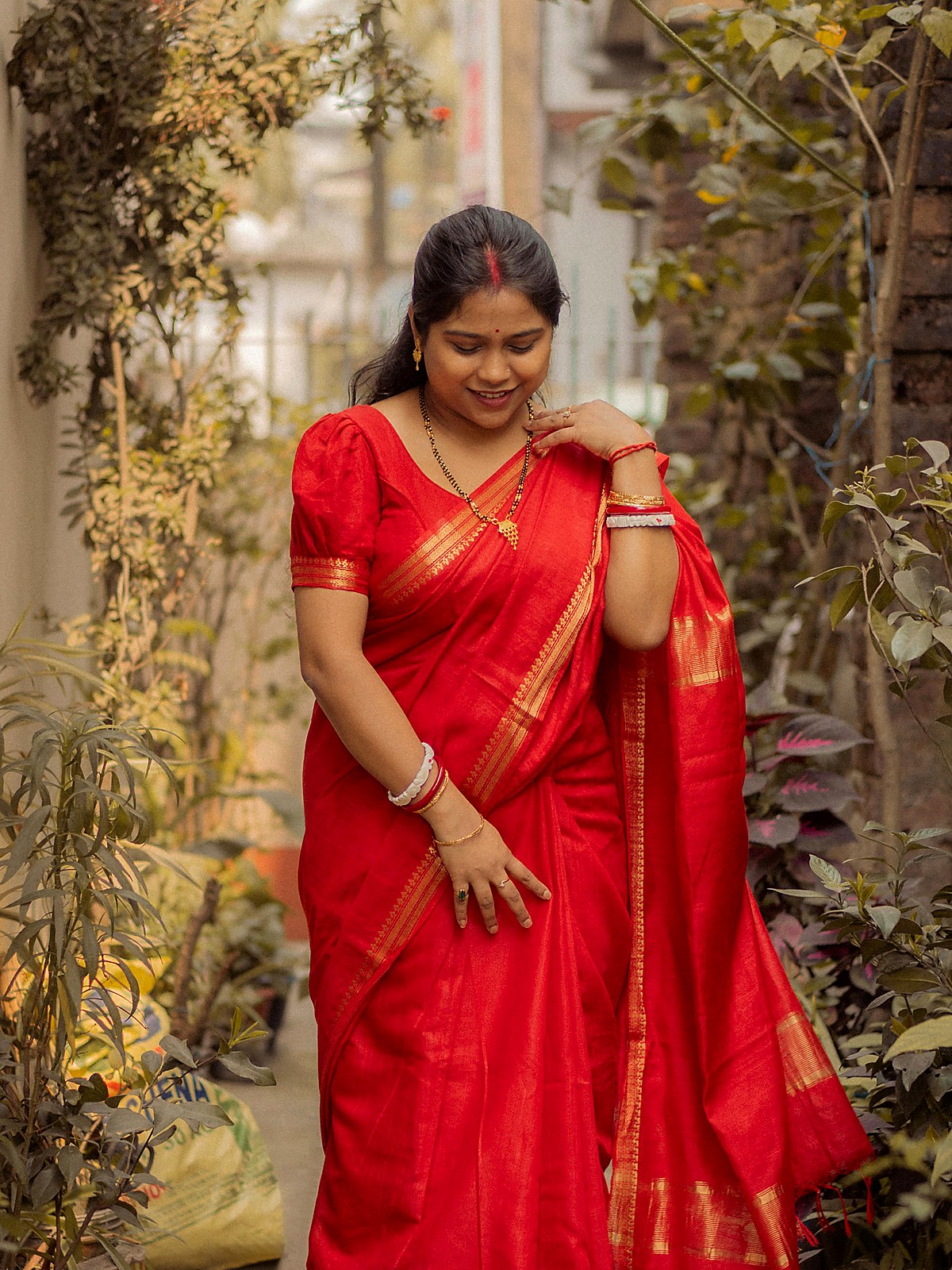 Red Festive Silk Blend Saree